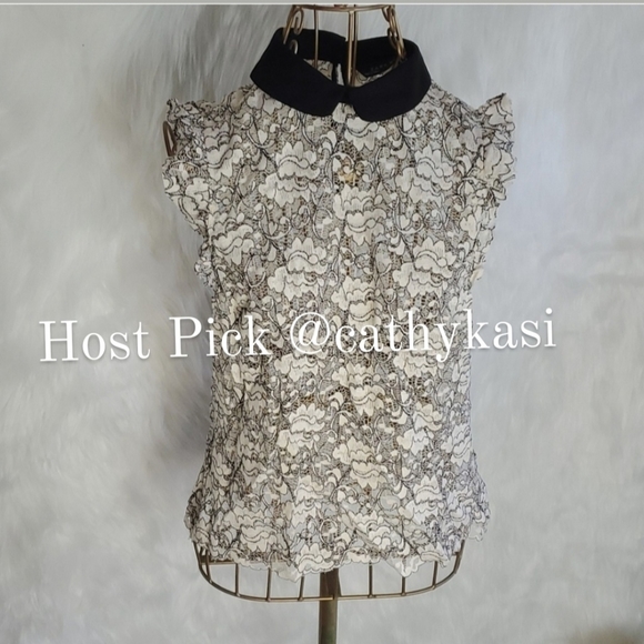 Zara Tops - ZARA Sheer Lace Top with Collar Size S